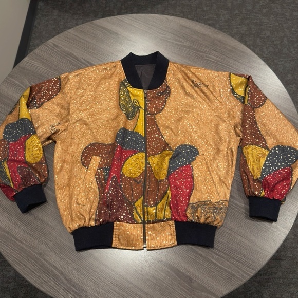RARE Vintage Picasso Bomber Jacket All Over Print Abstract - Picture 1 of 4